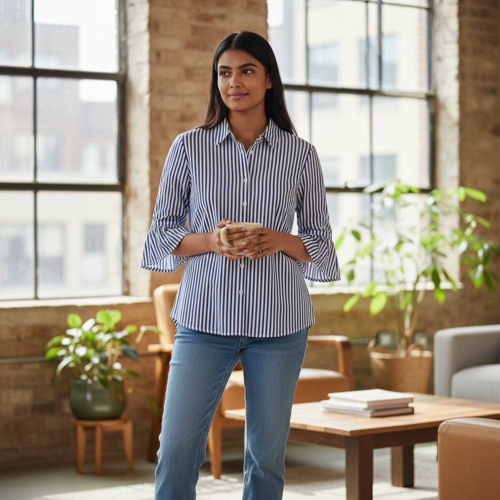 NY Collection Blue and White Striped Blouse